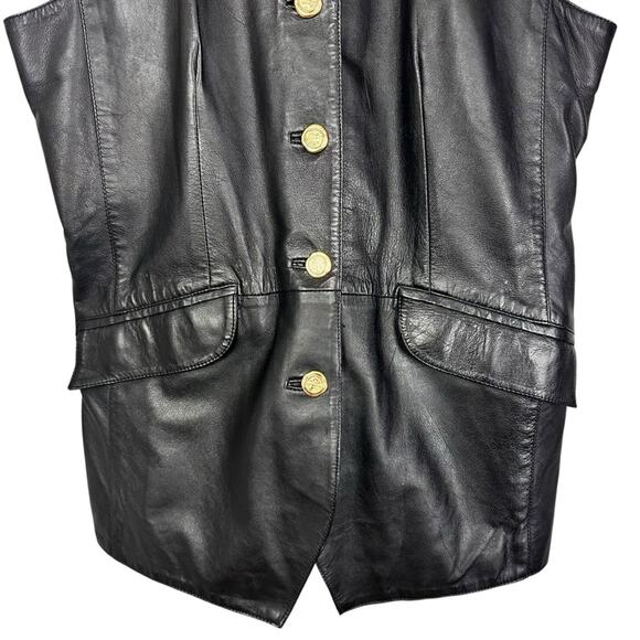Vintage Bagatelle Black 100% Cow Leather Vest with Brushed Gold Hardware Size L - Picture 4 of 13